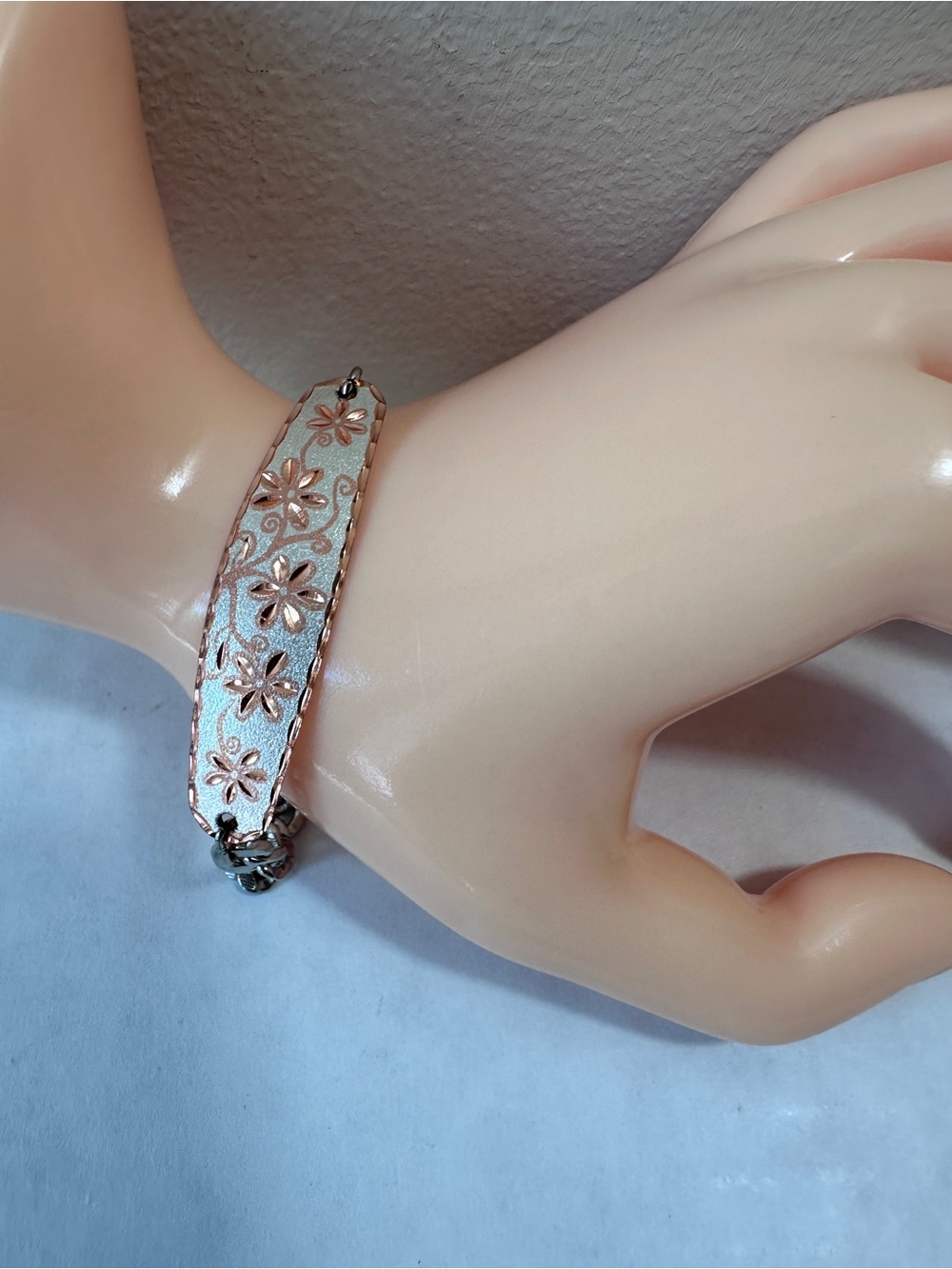 Handmade Copper & Silver Plated Floral Chain Bracelet Southwest Style Rose Gold